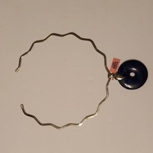 New Women's 316L Stainless Steel Lapis Look Circle Stone Necklace Jewelry‎ NWT